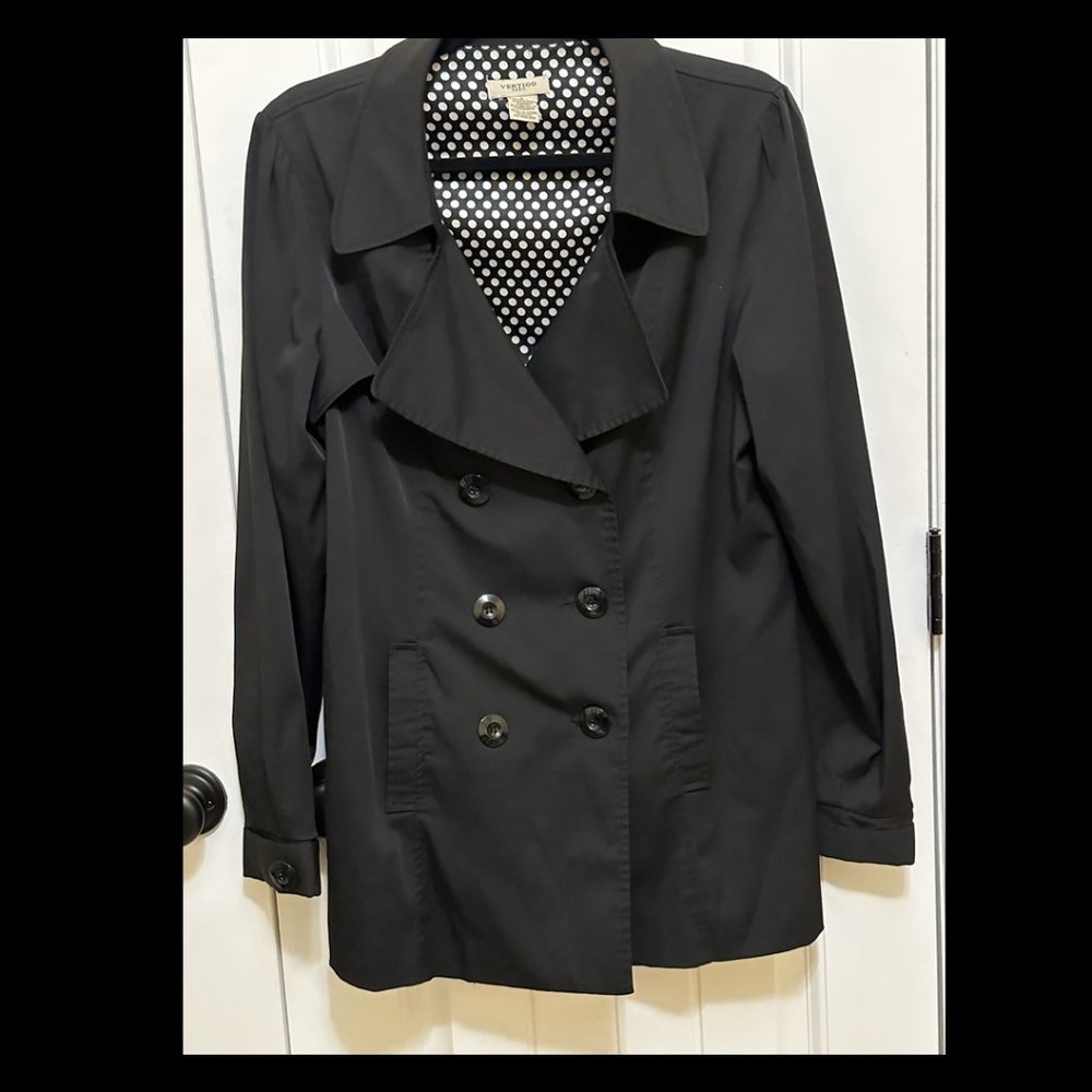 Vertigo Paris Black Double Breasted Polka Dot Lined Trench Jacket Size L